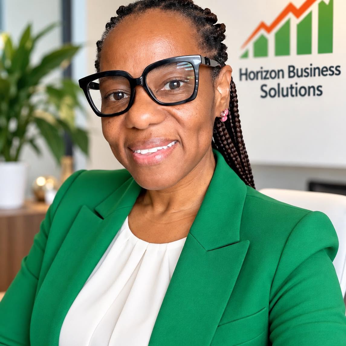 Anne-Lyse Verkilen, founder of Horizon Business Solutions, in her green blazer